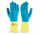 688LBNSIN Guante de látex azul/amarillo con refuerzo de neopreno para riesgos mecánicos, químicos y microorganismos.