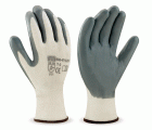688NYNBG Guante de poliéster blanco con recubrimiento de nitrilo gris.