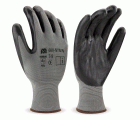 688NYNNNE Guante de poliéster gris con recubrimiento de nitrilo negro.