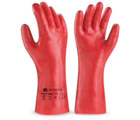 688PVC27QR Guante de PVC estanco de 27 cm. en color rojo para riesgos mecánicos, químicos y microorganismos.