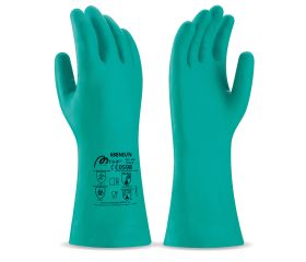 688NDNV Guante de nitrilo verde para riesgos mecánicos, químicos y microorganismos.