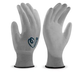 688NYPUGGG Guante de poliéster gris con recubrimiento de poliuretano gris.
