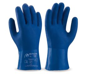 688PVC27BA Guante de PVC estanco de 27 cm. azul de doble capa rugosa.