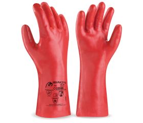 688PVC27QR Guante de PVC estanco de 27 cm. rojo para riesgos mecánicos, químicos y microorganismos.