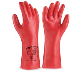 688PVC35QR Guante largo de PVC estanco de 35 cm. rojo para riesgos mecánicos, químicos y microorganismos.