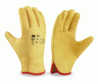 788LY Guante tipo conductor flor vacuno amarillo con ribete.