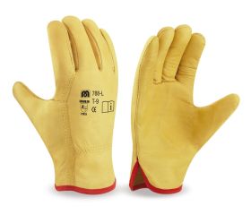 788LY Guante tipo conductor flor vacuno amarillo con ribete.