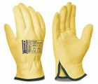 788LAJY Guante tipo conductor de piel flor vacuno amarillo con ribete.