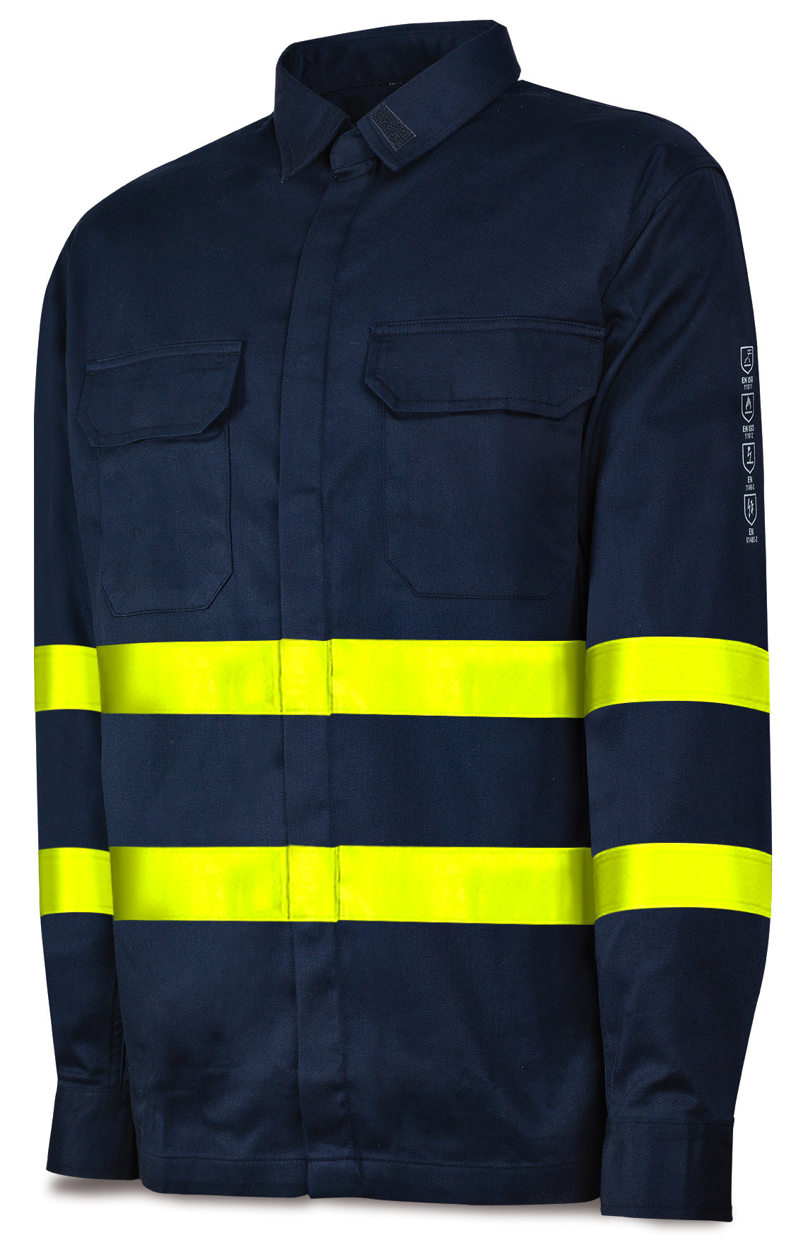 988CAIAVAM Camisa IGNÍFUGA y ANTIESTÁTICA multinorma con cintas reflectantes. Algodón 220 gr.