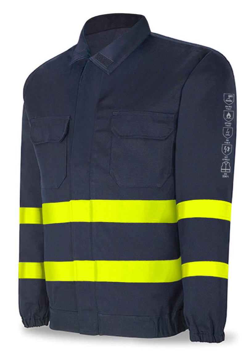 988CIAVAM Chaqueta IGNÍFUGA y ANTIESTÁTICA multinorma con cintas reflectantes. Algodón 260 gr.