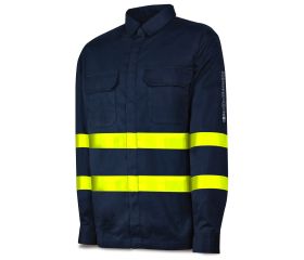988CAIAVAM Camisa IGNÍFUGA y ANTIESTÁTICA multinorma con cintas reflectantes. Algodón 220 gr.