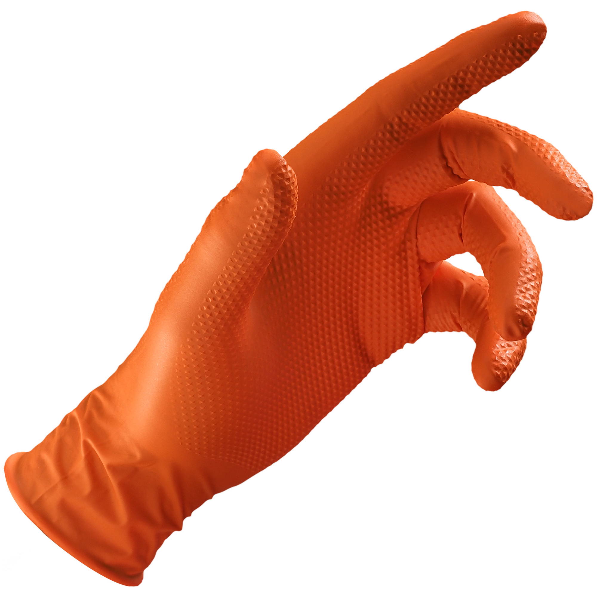 N393052N Guante de nitrilo naranja textura de diamante.