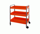 Carro naranja con tres bandejas de aluminio de 759 mm x 432 mm x 1025 mm