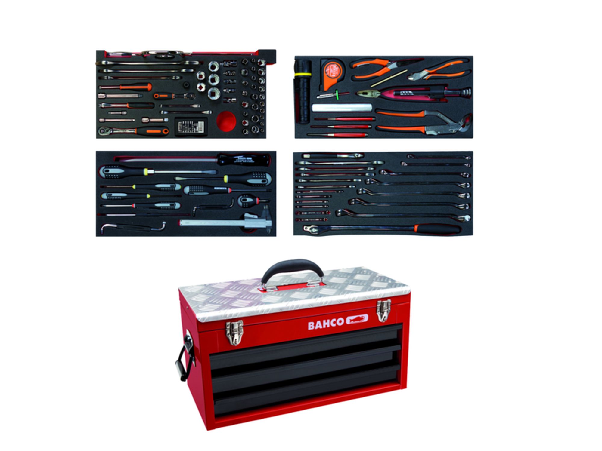Composición de herramientas para aviación (129 piezas/caja metálica)