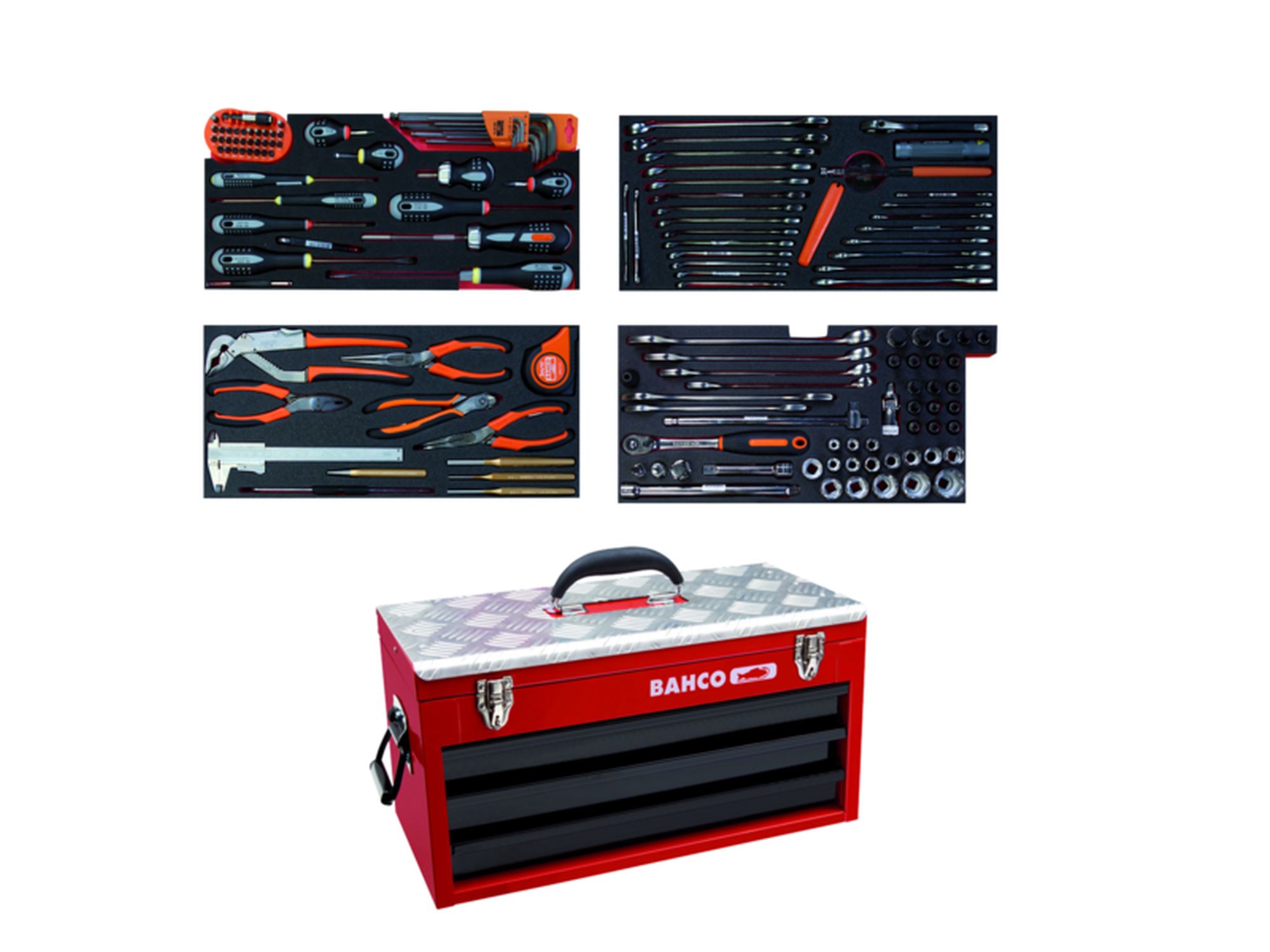 Composiciones de herramientas para mantenimiento general en caja de herramientas metálica: 146 piezas