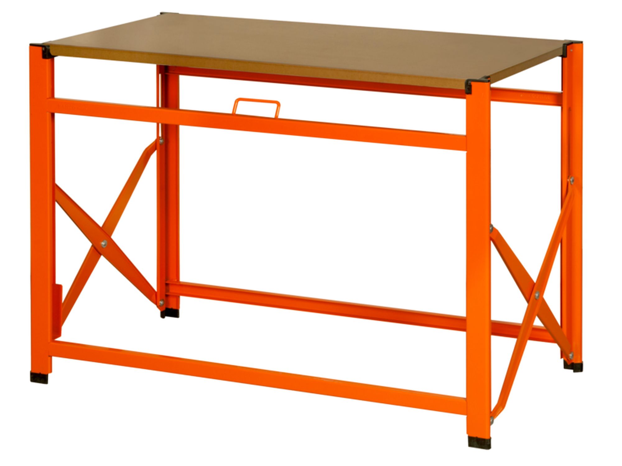 Banco de trabajo naranja portátil con encimera galvanizada y DM de 1200 mm x 510 mm x 840 mm