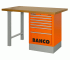 Banco de trabajo con encimera de DM de industria pesada con 2 patas y 6 cajones en color rojo de 1800 mm x 750 mm x 1030 mm
