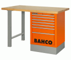 Banco de trabajo con encimera de madera de industria pesada con 2 patas y 6 cajones en color negro de 1500 mm x 750 mm x 1030 mm
