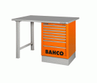 Banco de trabajo «heavy duty» con encimera de acero, dos patas y seis cajones color azul de 1800 mm x 750 mm x 1030 mm