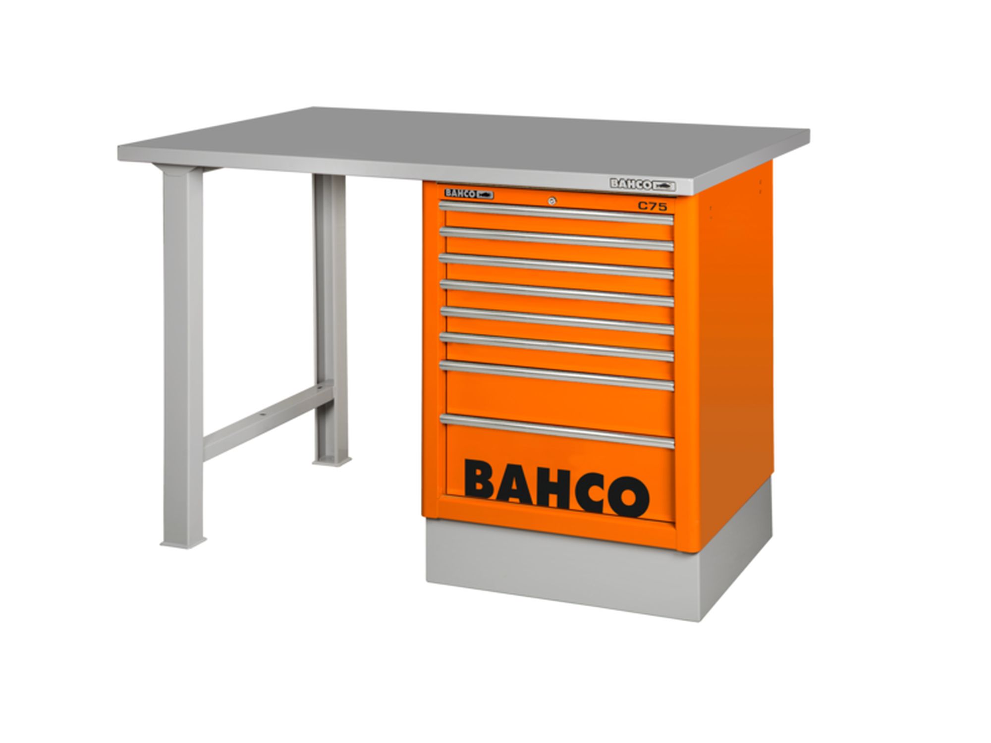 Banco de trabajo «heavy duty» con encimera de acero, dos patas y seis cajones color azul de 1800 mm x 750 mm x 1030 mm