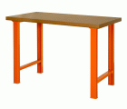 Banco de trabajo con encimera de DM de industria pesada con 4 patas en color naranja de 1500 mm x 750 mm x 1030 mm