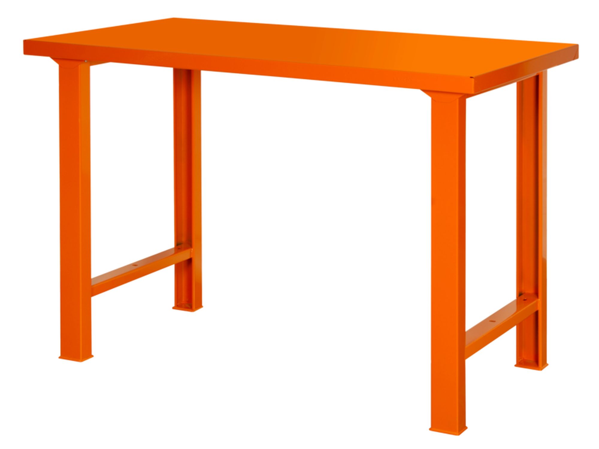 Banco de trabajo con encimera de acero de industria pesada con 4 patas en color azul de 1800 mm x 750 mm x 1030 mm