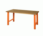 Banco de trabajo de industria pesada con encimera de DM y 4 patas de altura ajustable en color naranja de 1800 mm x 750 mm x 1030 mm