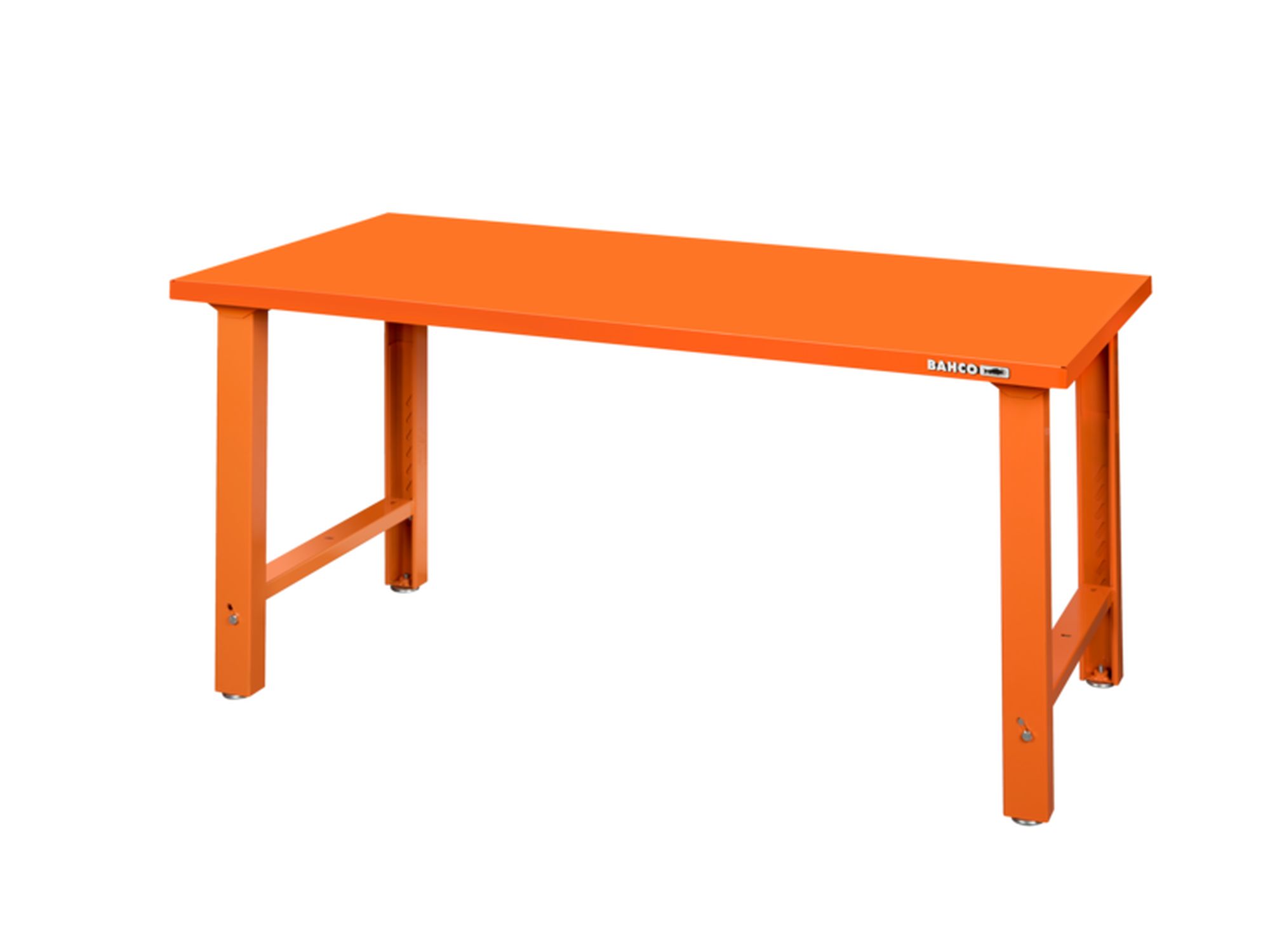 Banco de trabajo «heavy duty» con encimera de acero y cuatro patas de altura ajustable color rojo de 1800 mm x 750 mm x 1030 mm