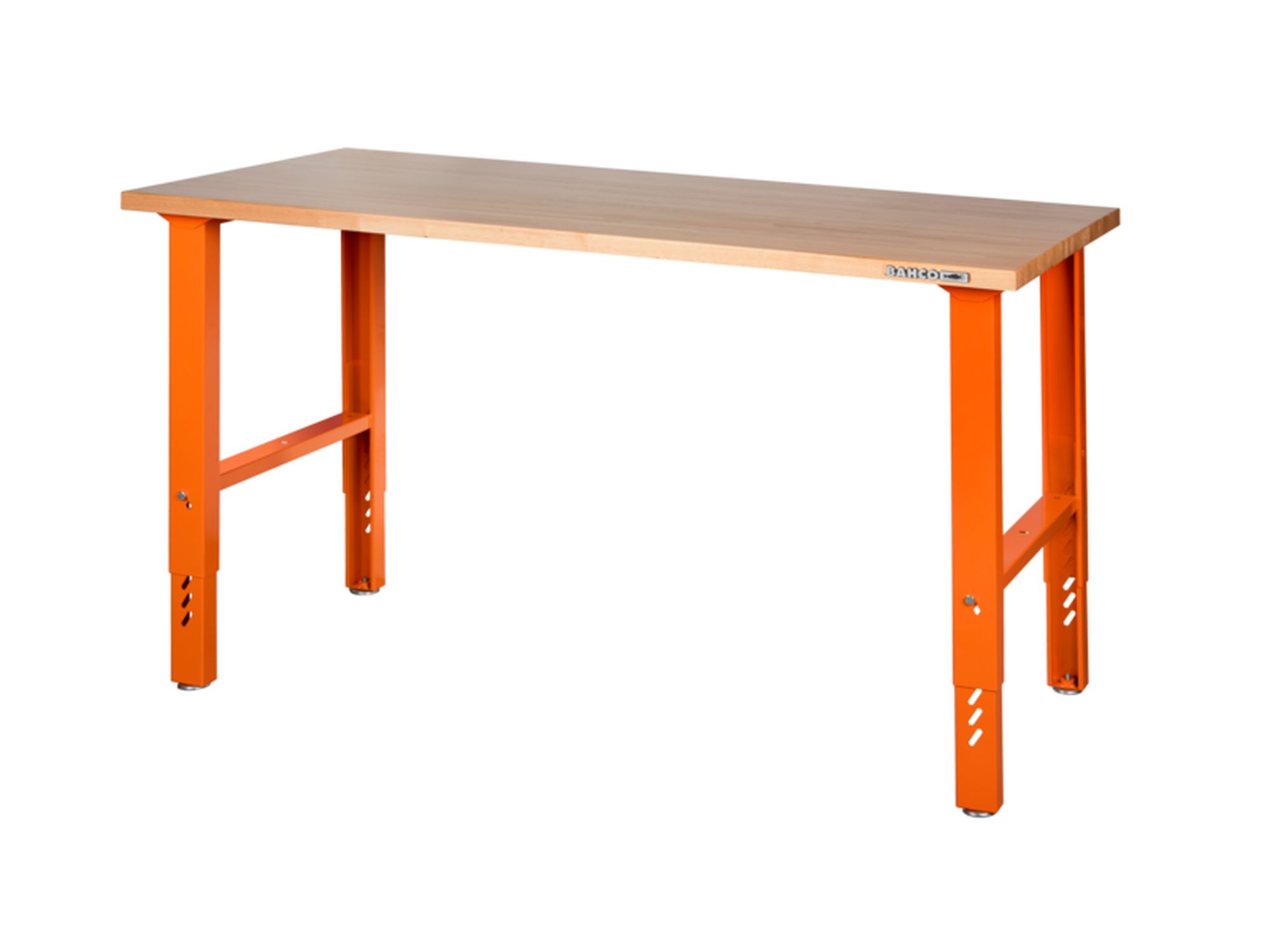 Banco de trabajo «heavy duty» con encimera de castaño y cuatro patas de altura ajustable color gris de 1800 mm x 750 mm x 1030 mm