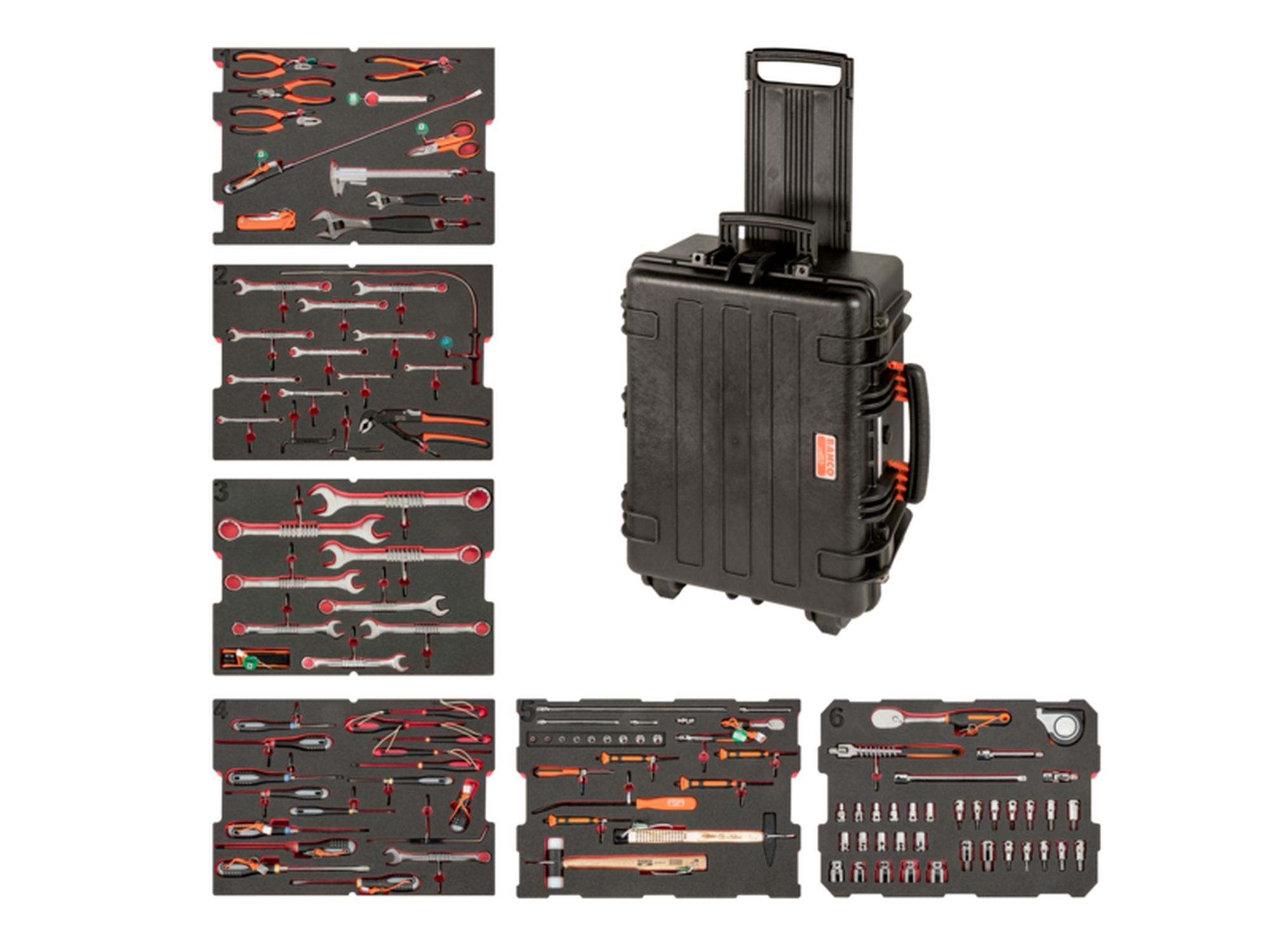 Kit de herramientas para aplicaciones estándar para aerogeneradores en maleta rígida altamente resistente, 114 unidades