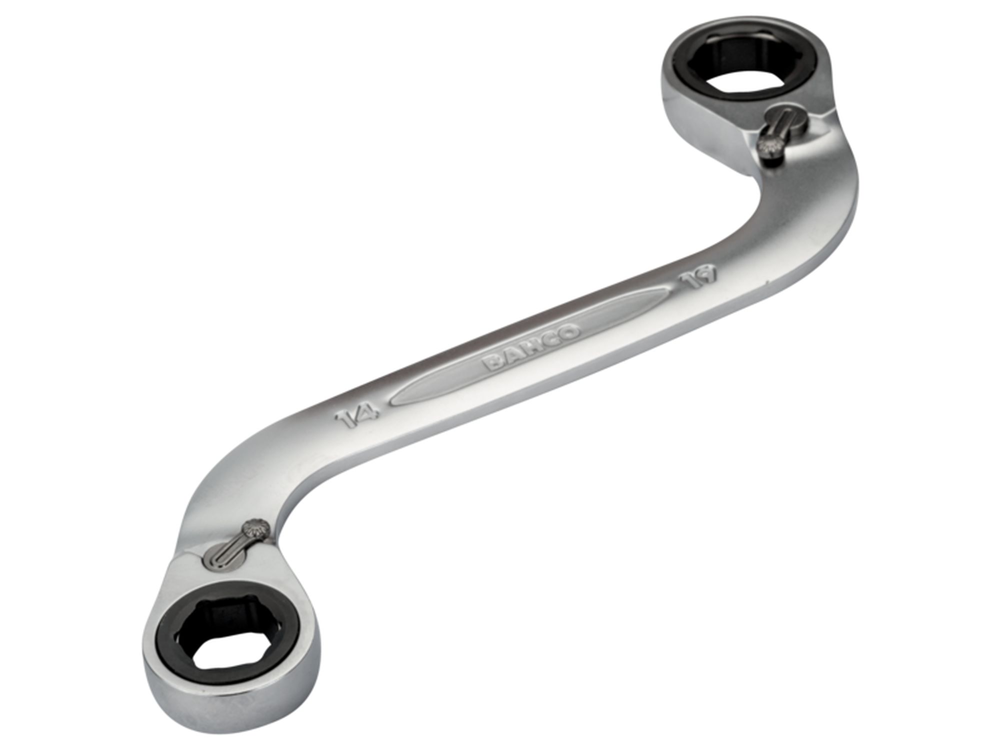 Llave doble de estrella plana a carraca en S de 14-19 mm con acabado cromado de 200 mm