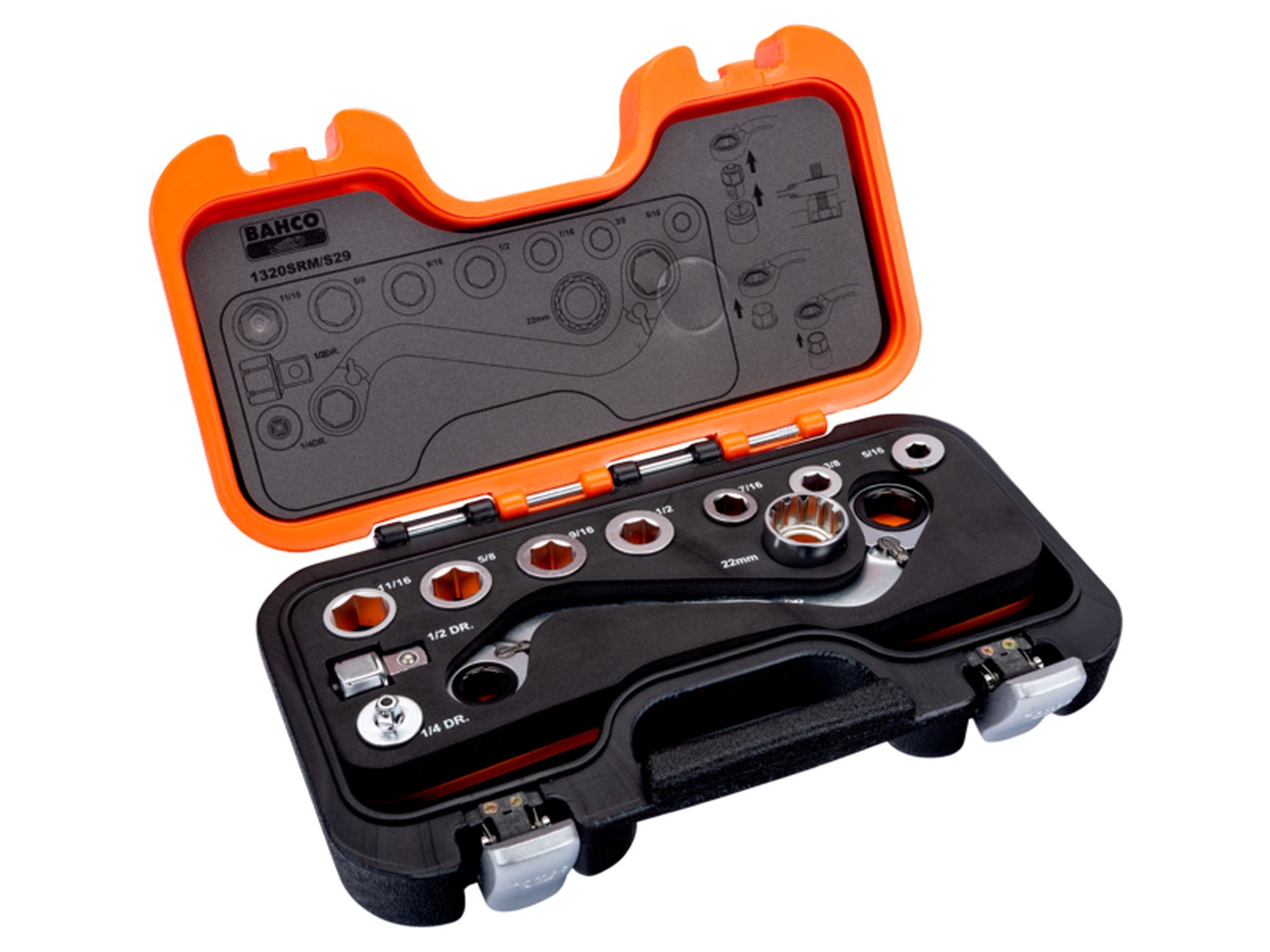 Juego de adaptadores y llave doble de estrella plana a carraca en S (29 piezas/caja)