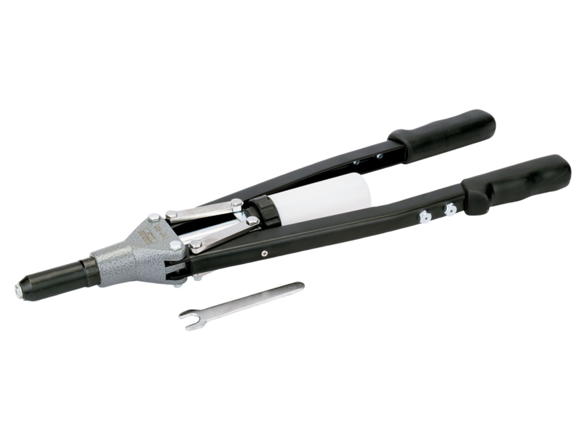 Remachadora de brazos largos con tubo recolector transparente (520 mm)