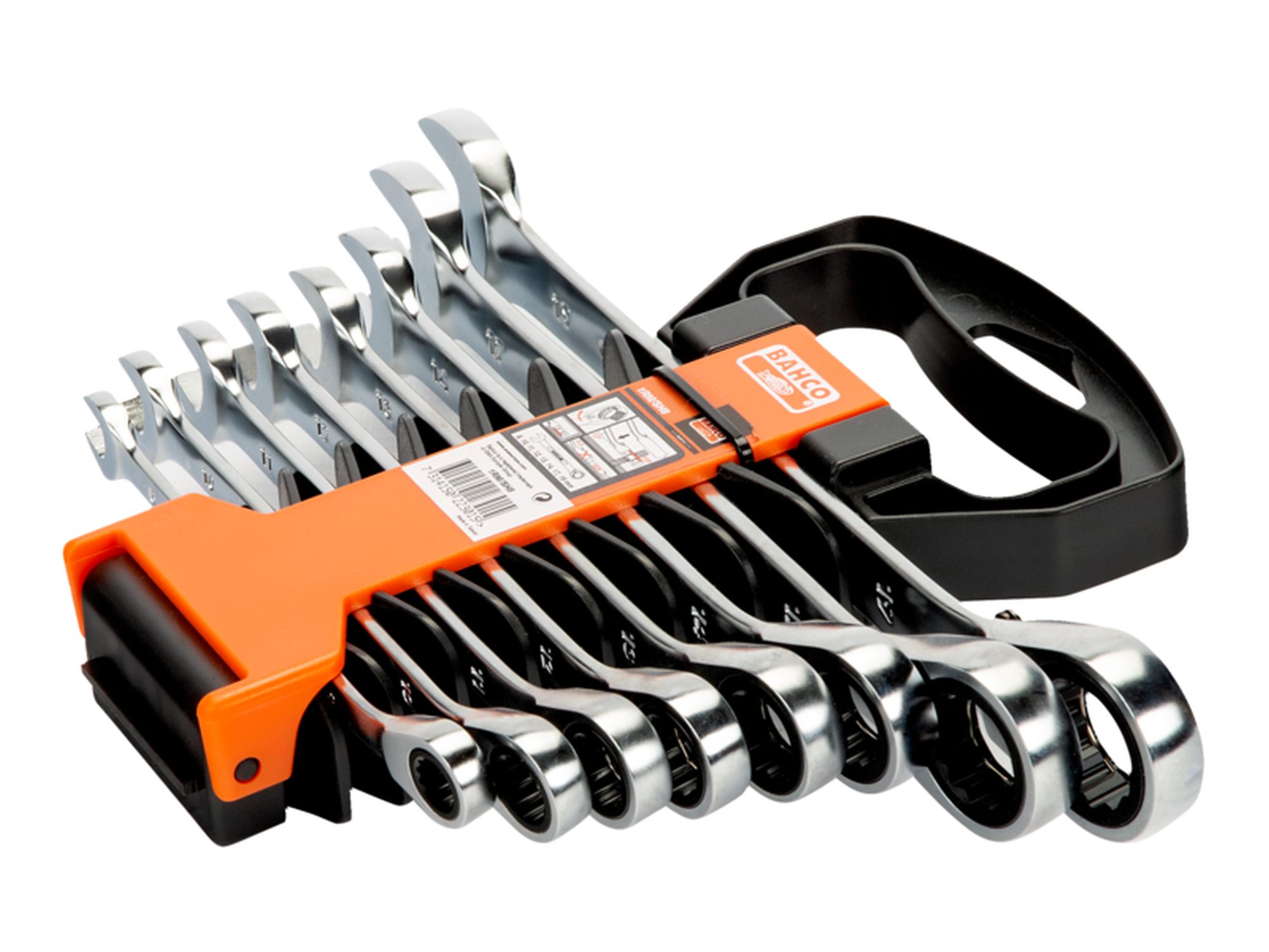 Juego de llaves combinadas de carraca métricas (8 piezas/colgador de plástico)