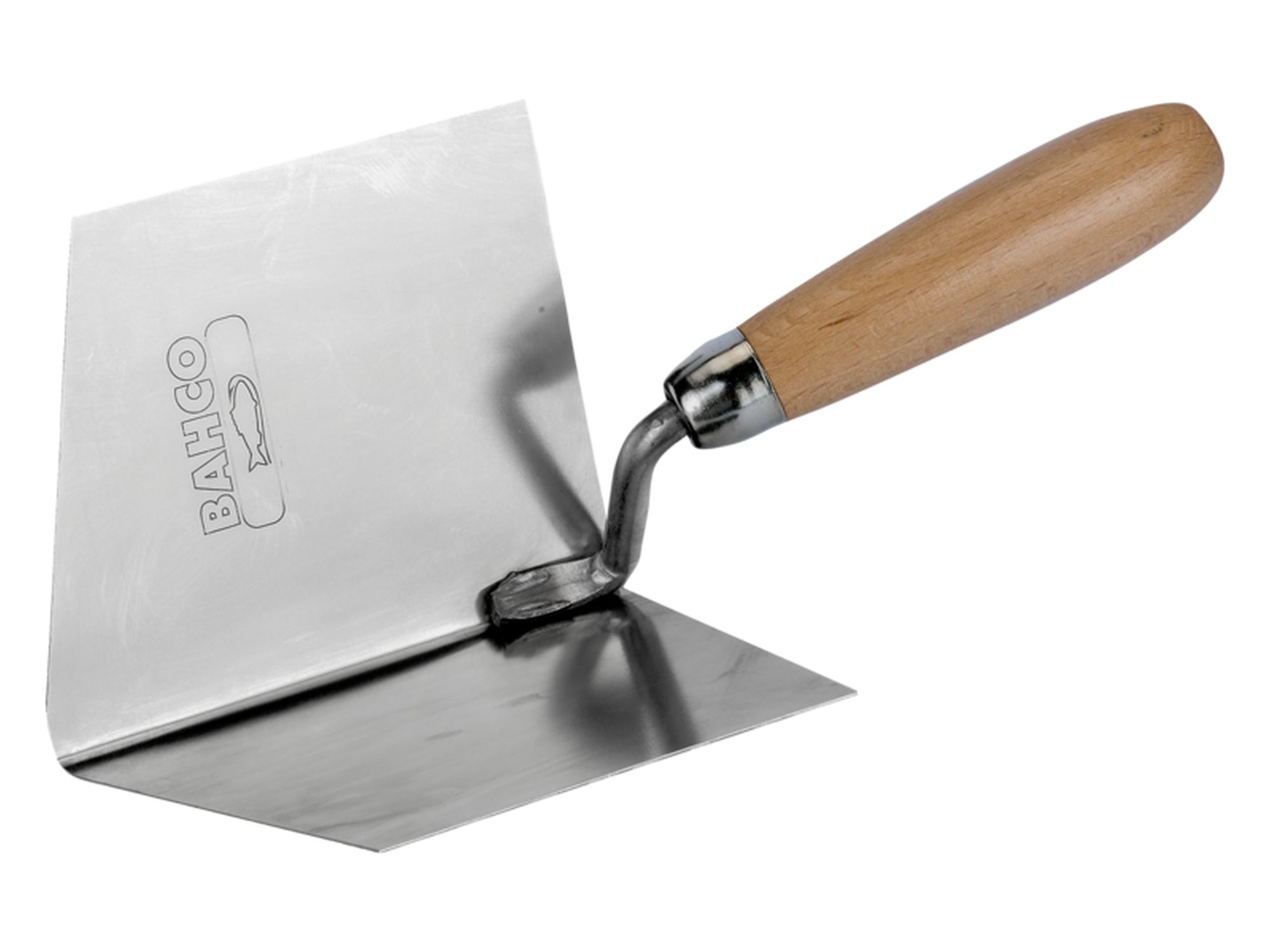 Paleta de albañil para interiores con hoja de acero inoxidable y mango de madera remachado de 120 mm x 97 mm x 97 mm