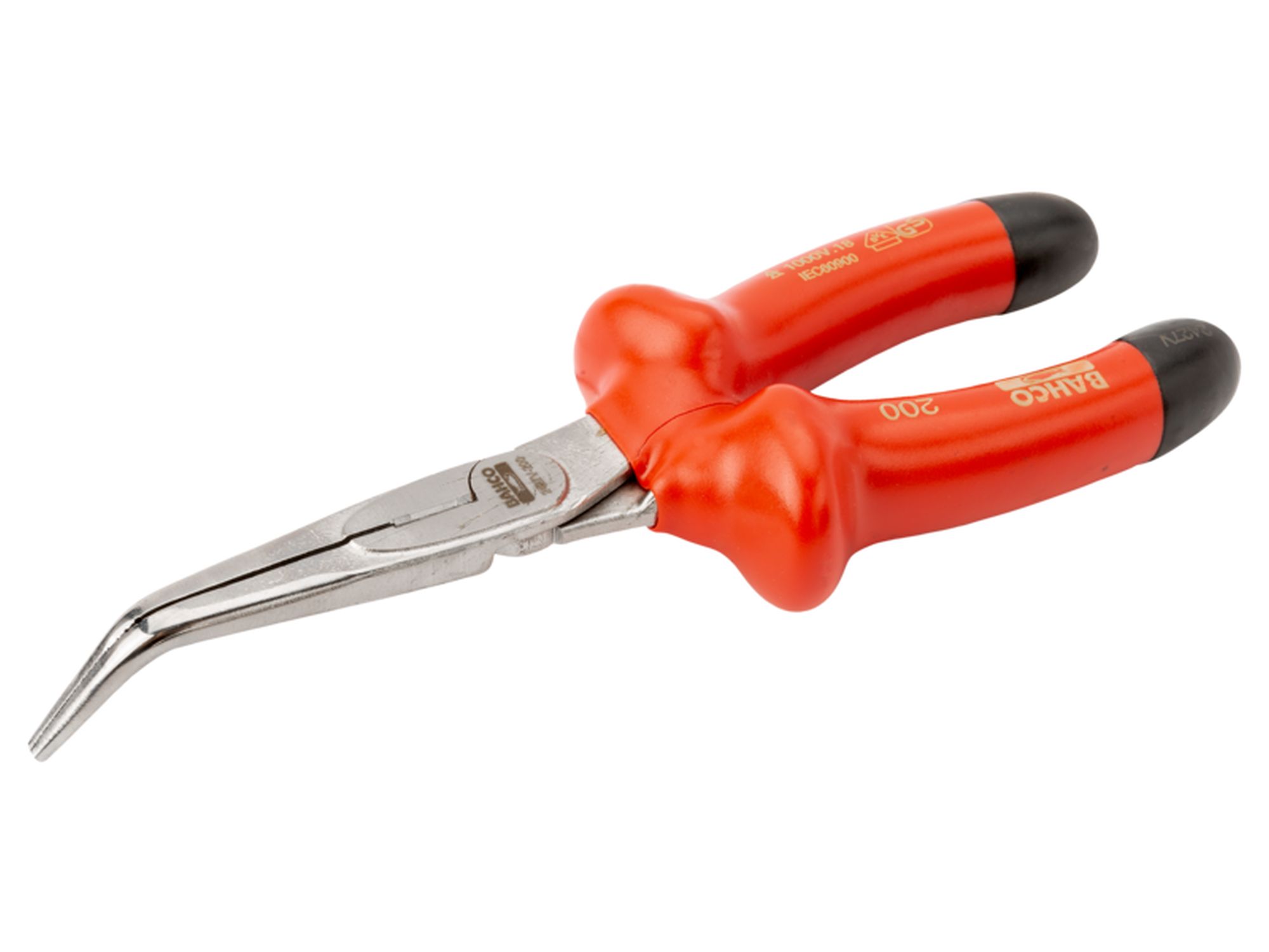 Alicates de boca semirredonda con punta curva de 45° y aislados VDE, 200 mm