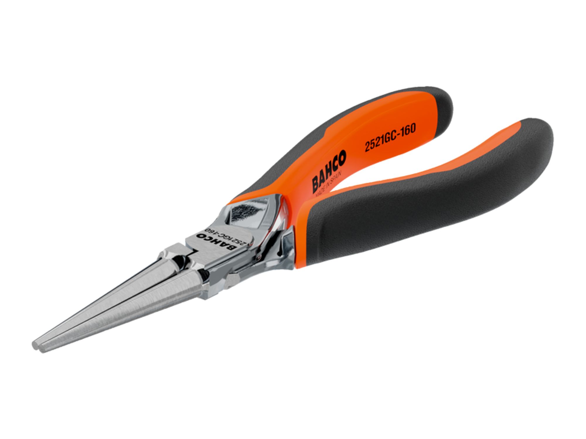 Alicates de boca redonda ERGO™ con mangos bi-componentes y acabado cromado (160 mm)