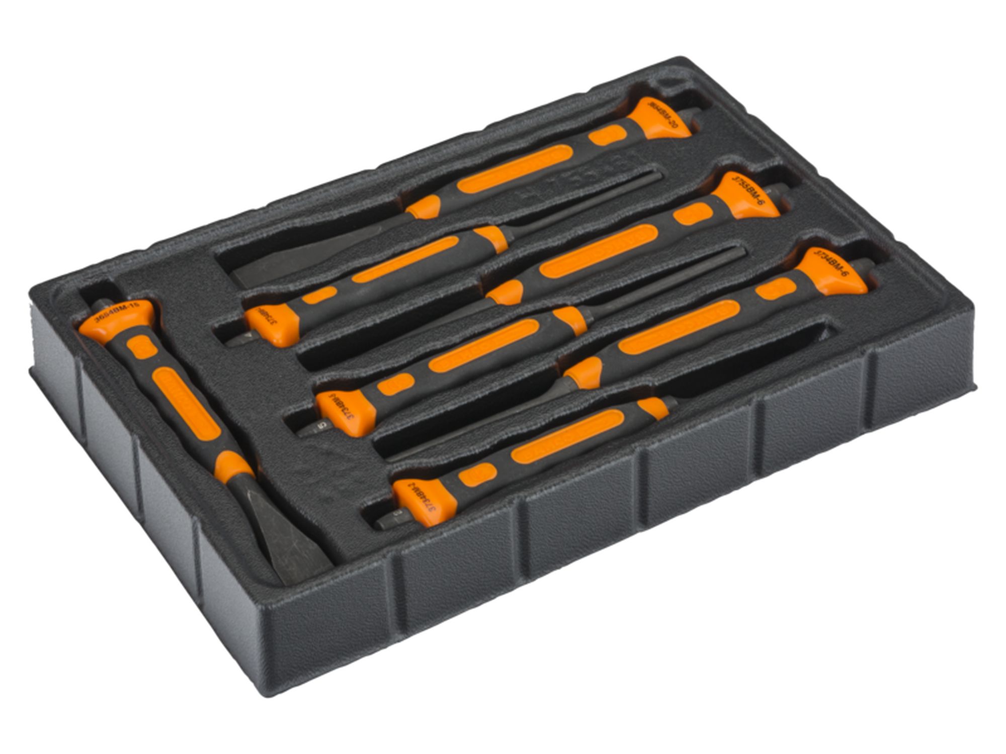 Juego de cinceles de albañil variados con mango bi-componente: 7 piezas/bandeja de plástico