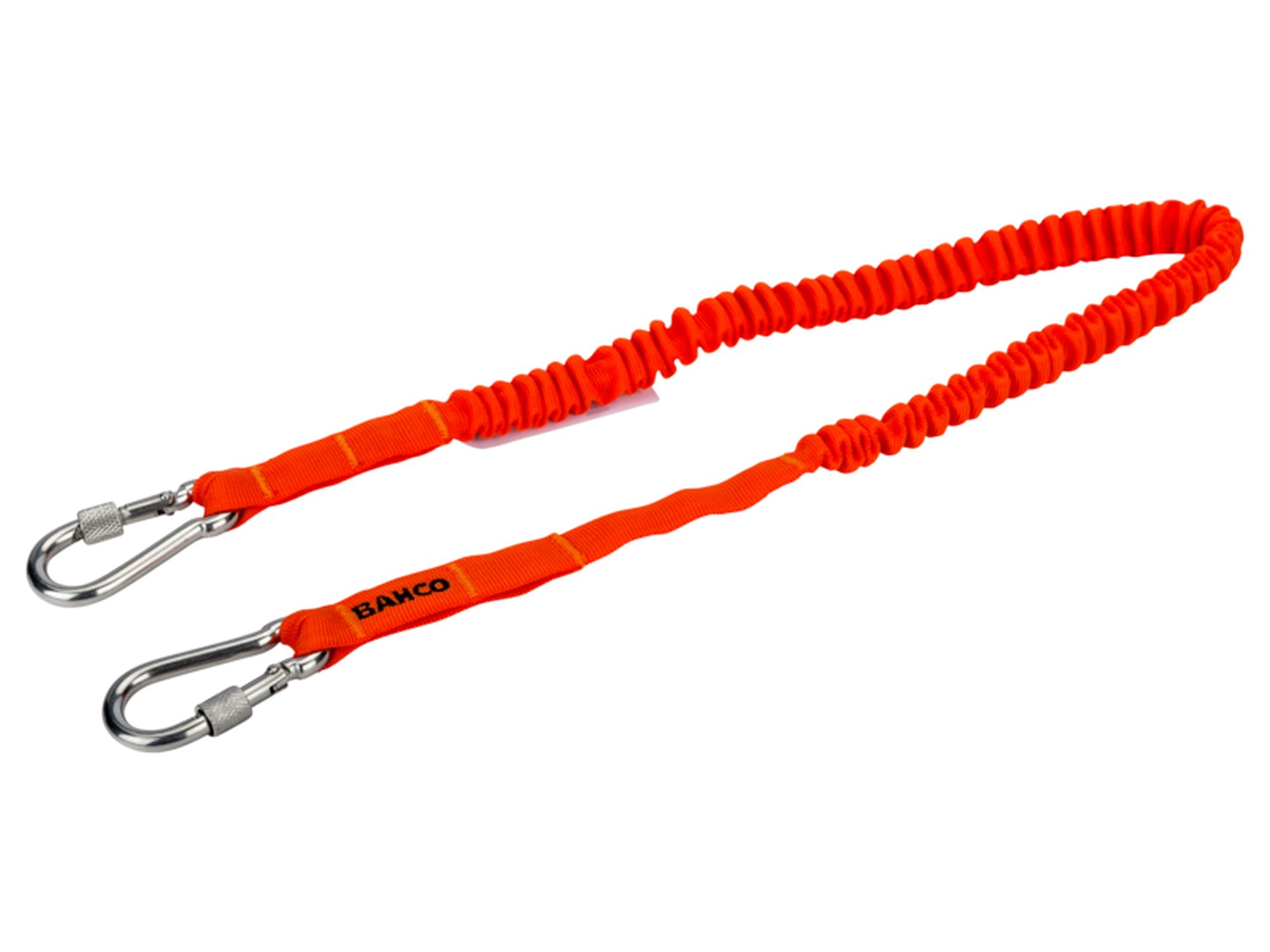 Lanyard corto naranja de alta visibilidad con mosquetón fijo para 1 kg de 0,5 m