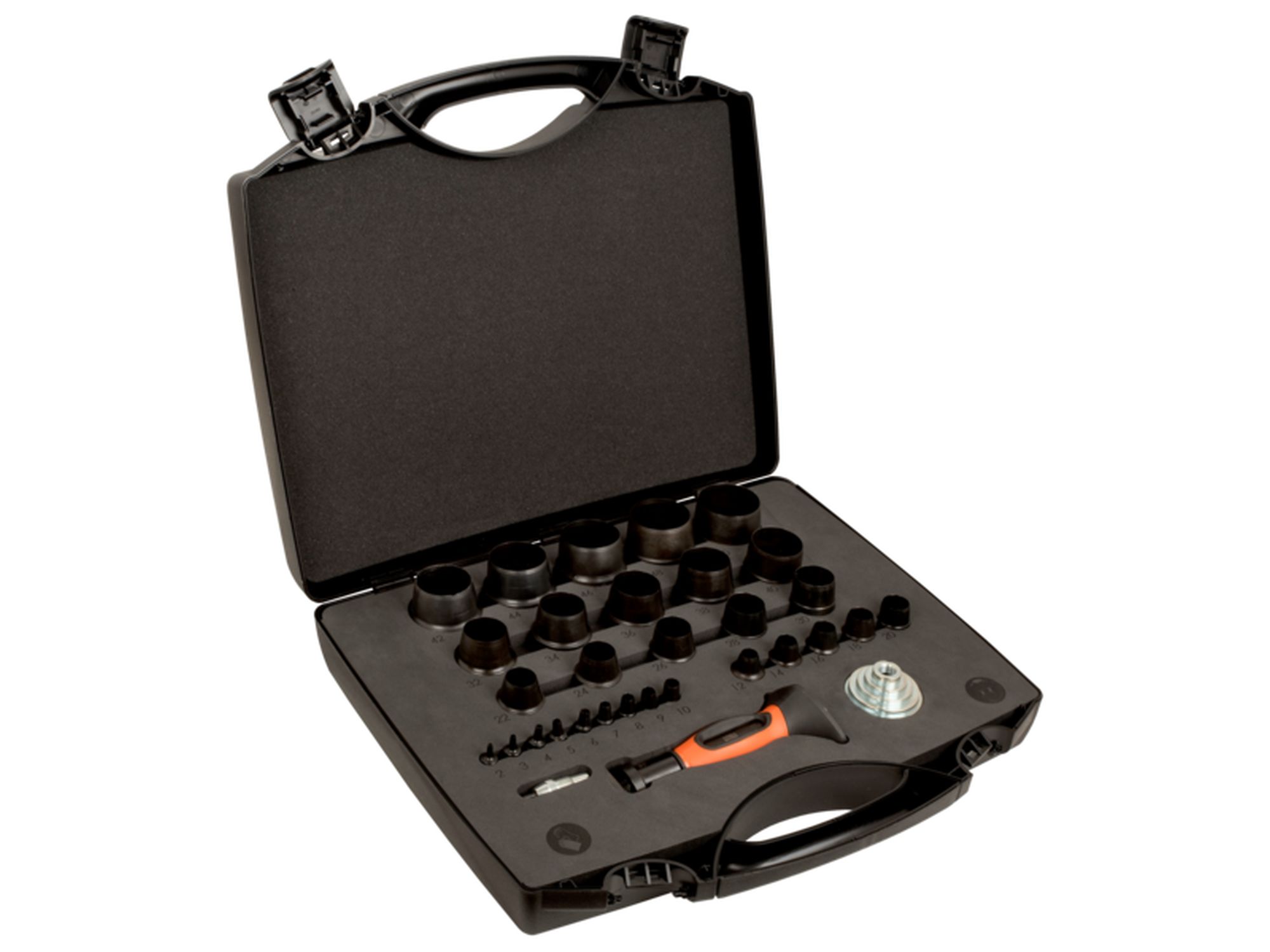 Juego de sacabocados intercambiables de 2 mm a 50 mm; 32 piezas/caja de plástico