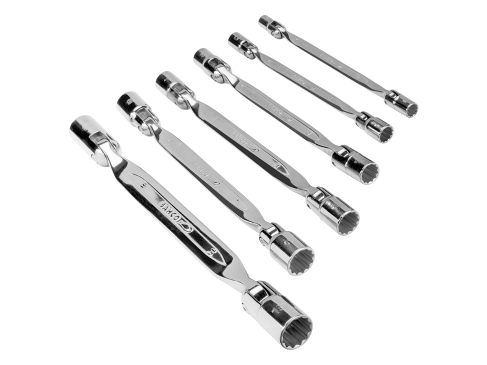 Juego de llaves de dos bocas con cabezas articuladas métricas (6 piezas/caja)