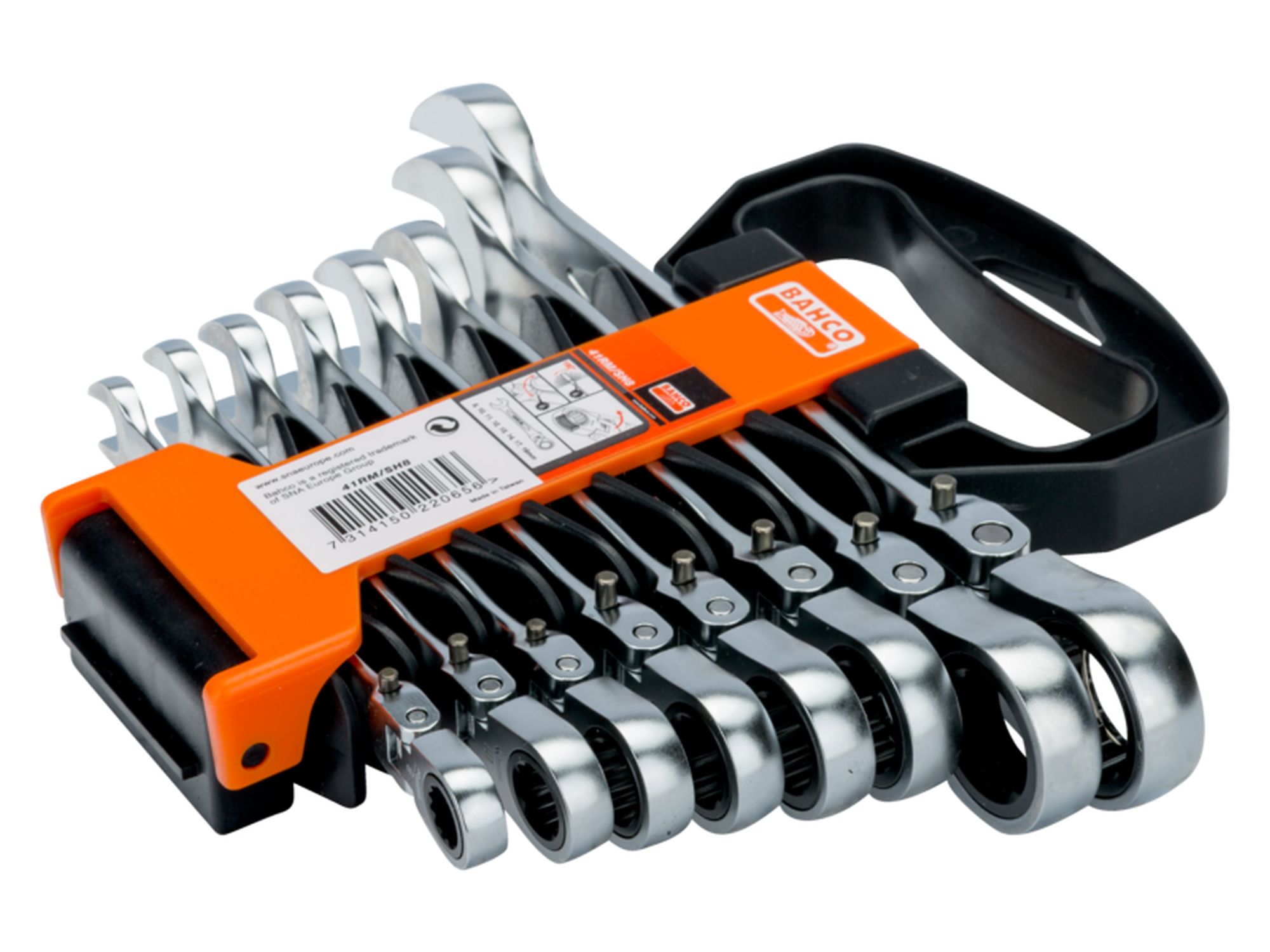 Juego de llaves combinadas de carraca articulada (8 piezas/colgador de plástico)