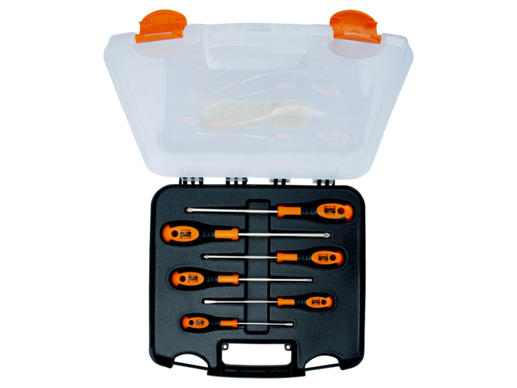 Juego de destornilladores ranurados/Phillips/Pozidriv con mango de goma, 3-6,5 mm/PH1-PH2/PZ1-PZ2 (6 piezas)