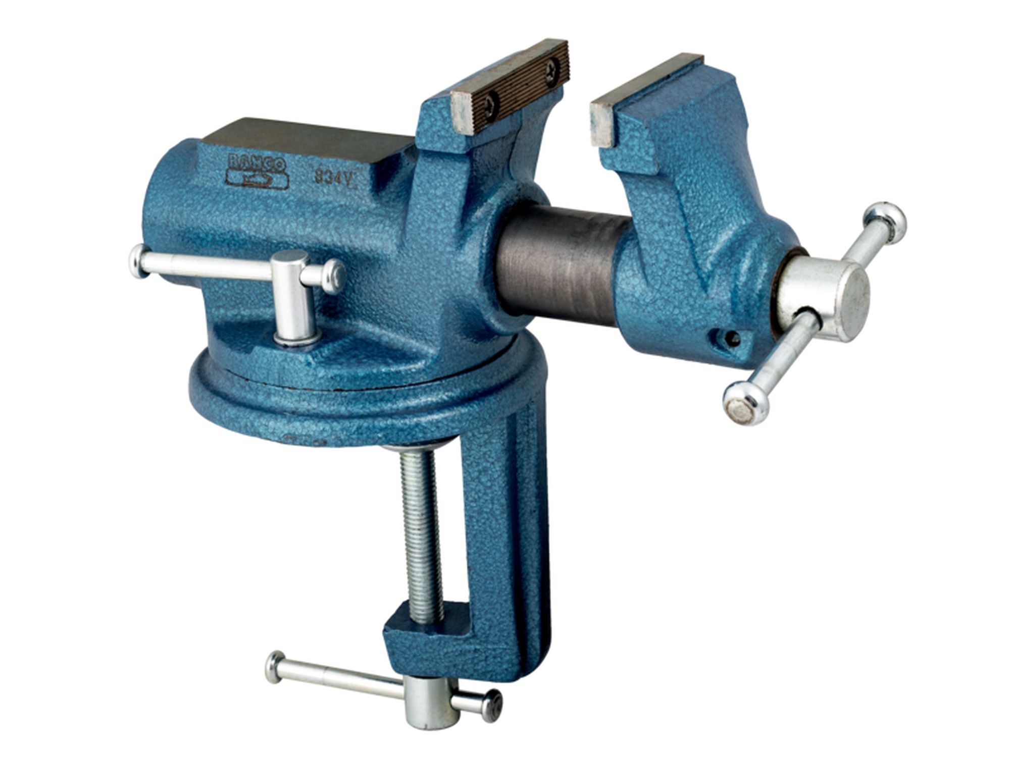 Tornillo de banco portátil de guía redonda con mordazas intercambiables, 63 mm
