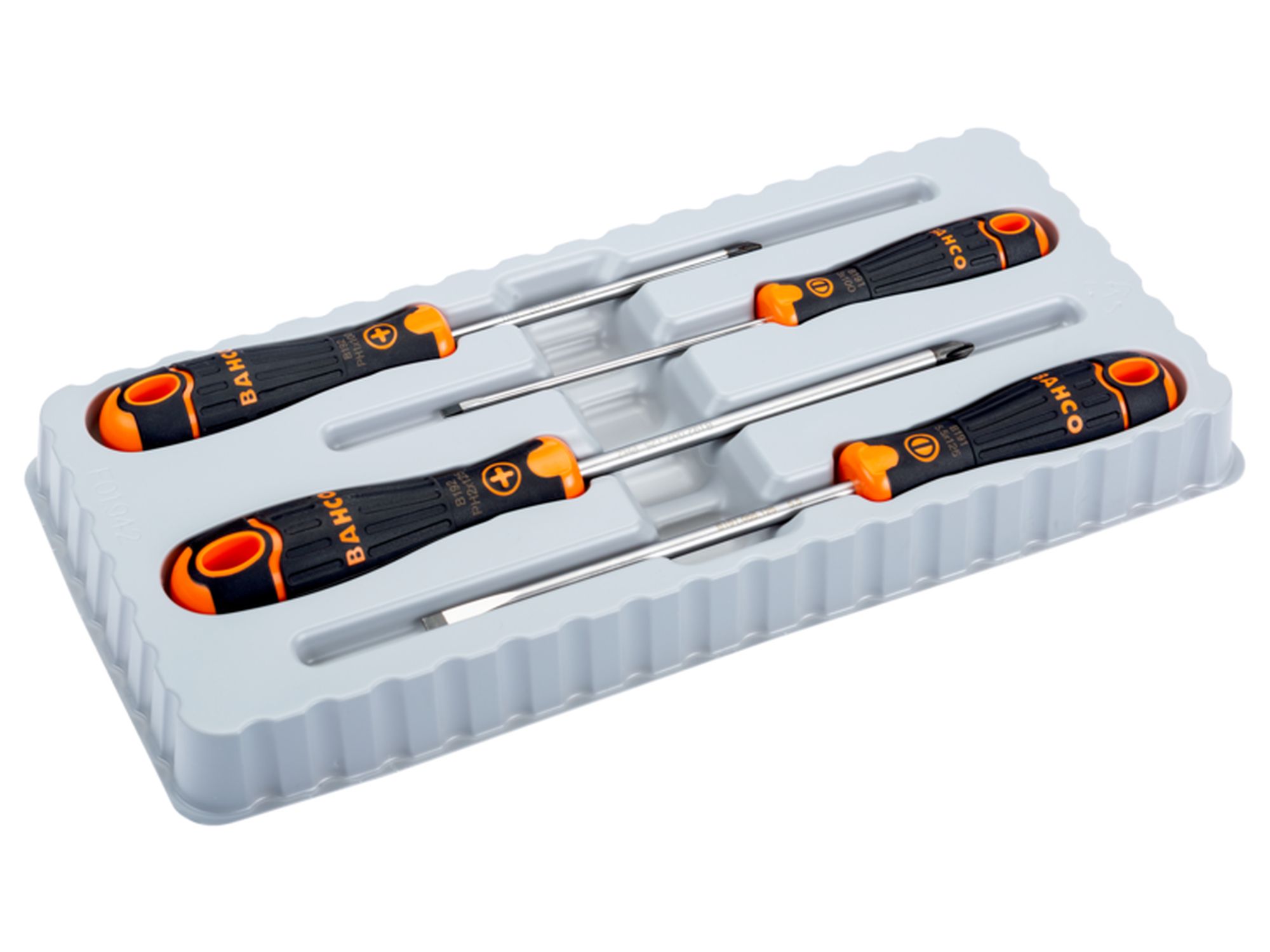 Juego de 4 destornilladores para ranurados y Phillips BahcoFit con agarre de goma