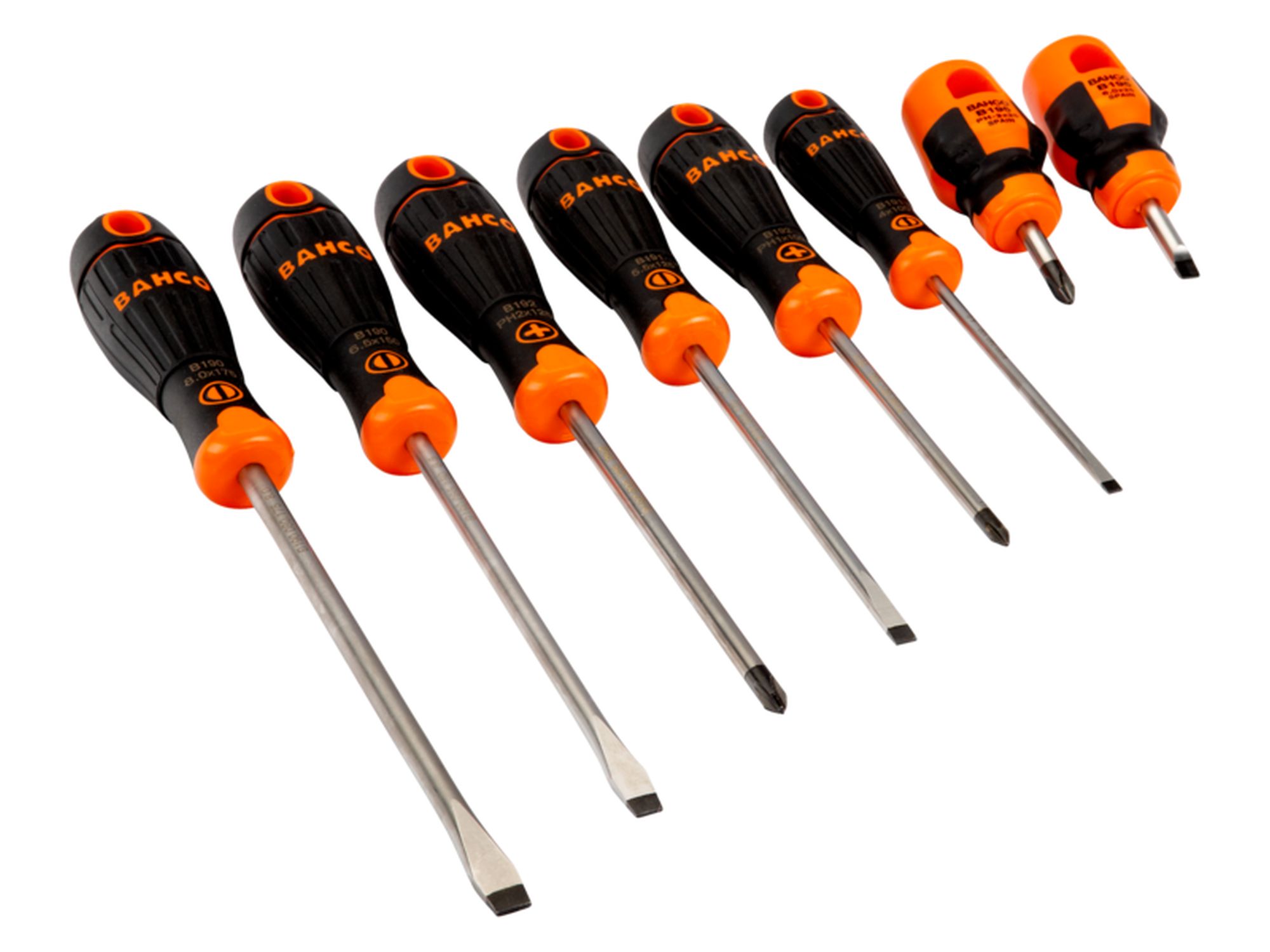 Juego de destornilladores ranurados/Phillips BahcoFit con mango de goma (8 piezas)