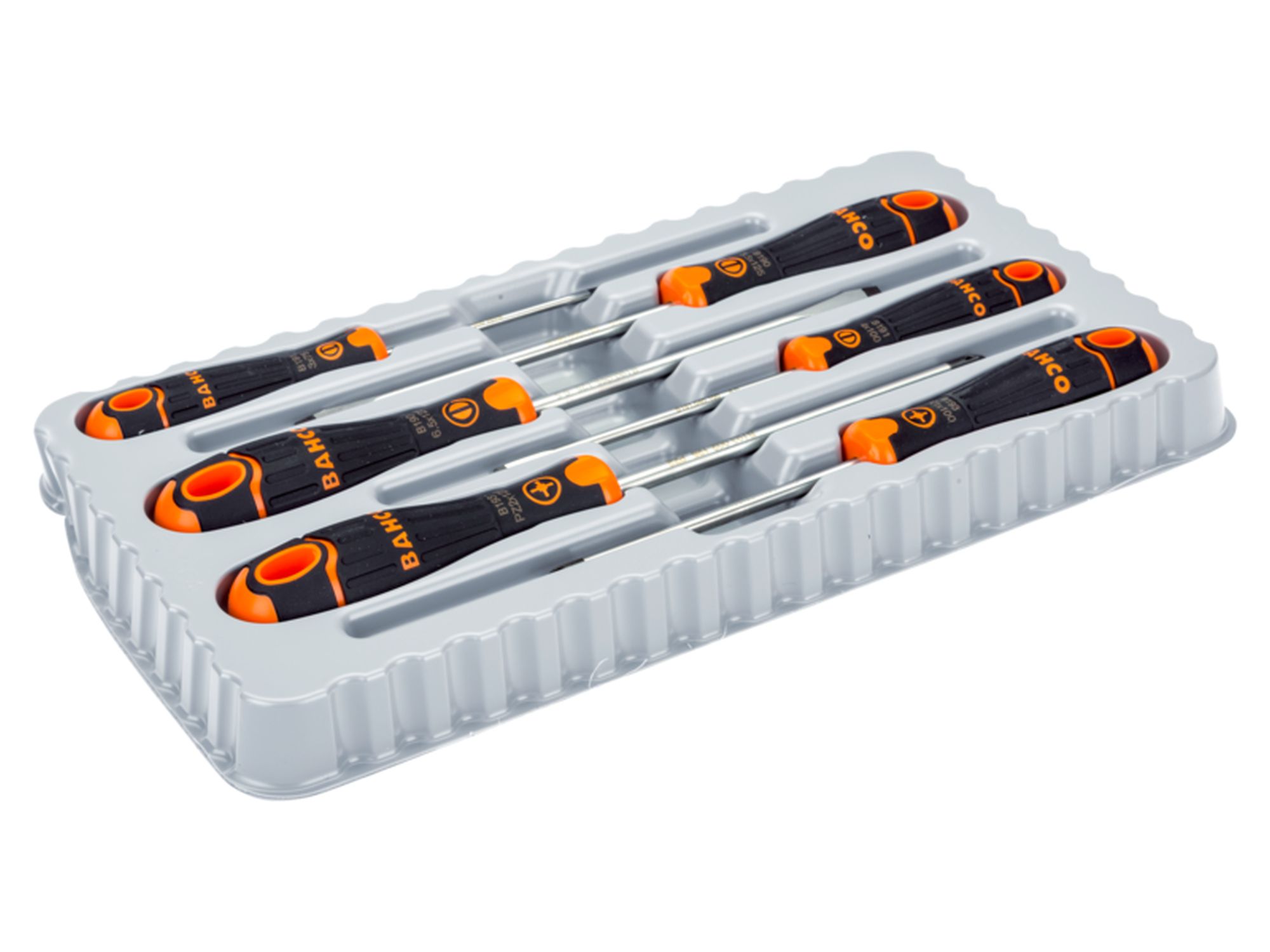 Juego de 6 destornilladores para ranurados y Pozidriv BahcoFit con agarre de goma