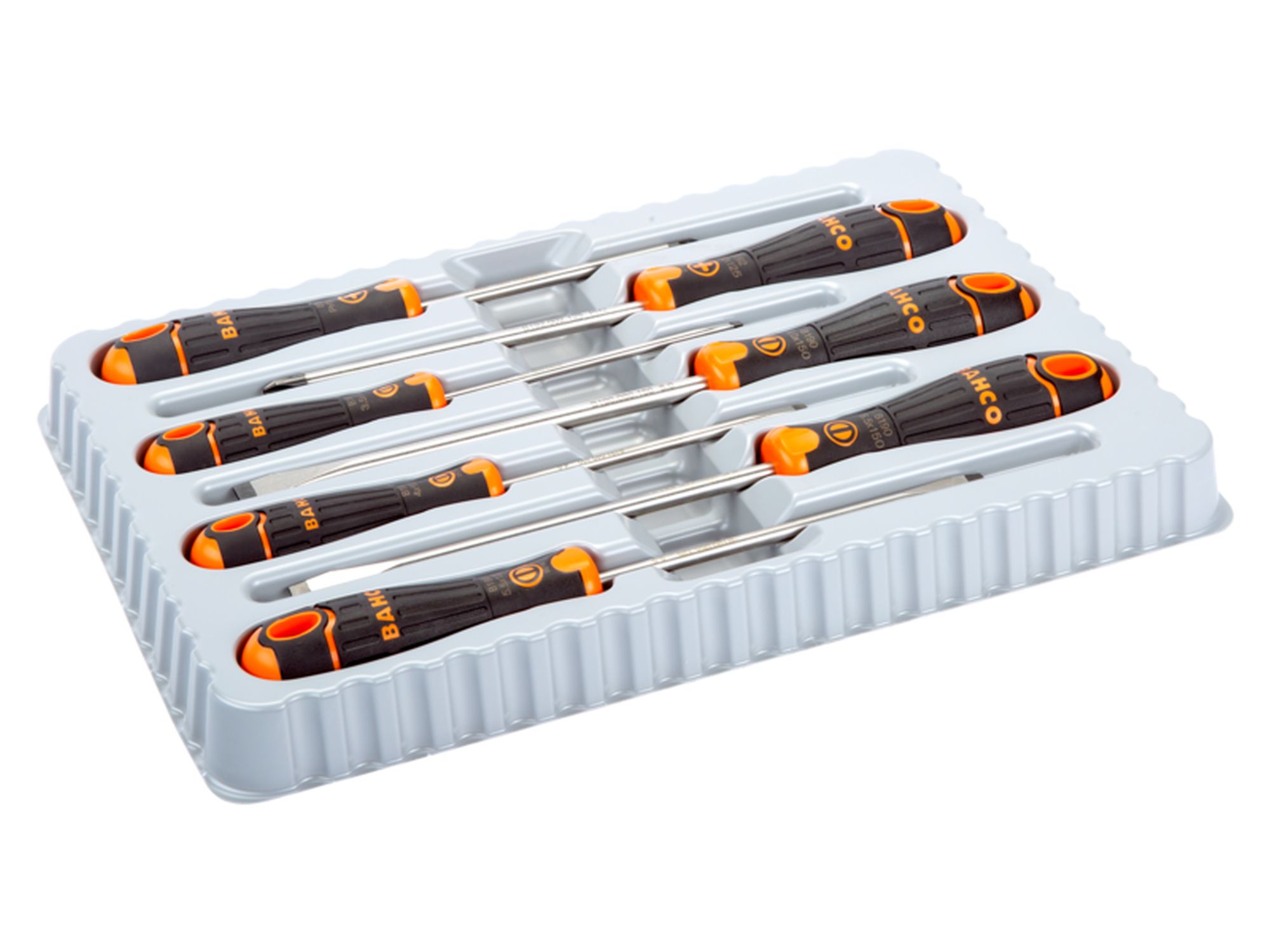 Juego de destornilladores ranurados/Phillips BahcoFit con mango de goma (7 piezas)