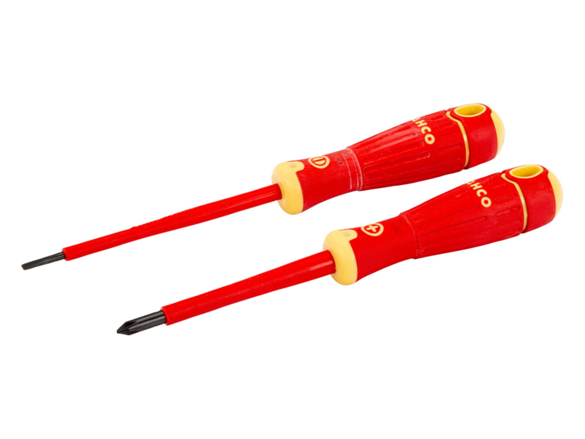 Juego de destornilladores ranurados y Phillips aislados VDE BahcoFit con mango multicomponente (2 piezas)
