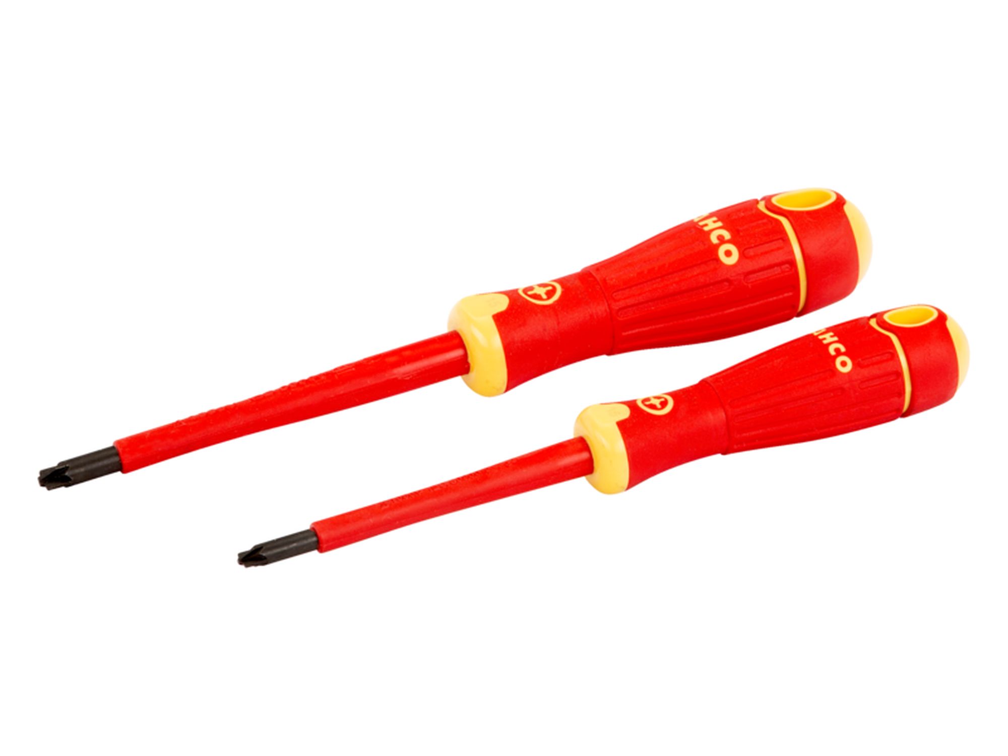 Juego de destornilladores aislados VDE de punta Combi ranurada y Pozidriv BahcoFit con mango multicomponente (2 piezas)